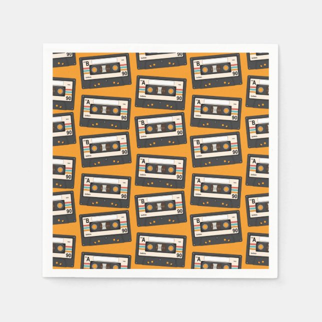 Serviette En Papier Retro 80's 90's Cassette Musique Anniversaire (Devant)