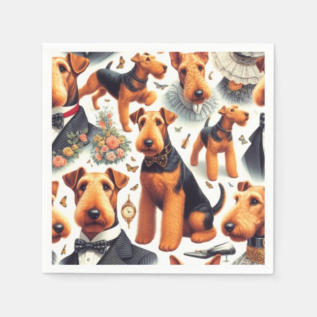 Serviette En Papier Retro Airedale Terrier sans fil (Devant)