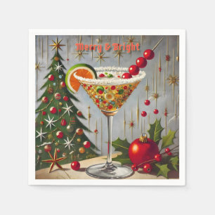 Serviette En Papier Retro années 50 Cocktail de bonbons de Noël Merry