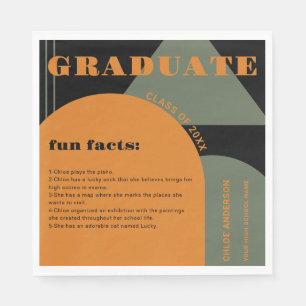 Serviette En Papier Retro Arch Green & Orange Fun Facts Graduation