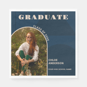 Serviette En Papier Retro Arch Navy Blue Photo Graduation
