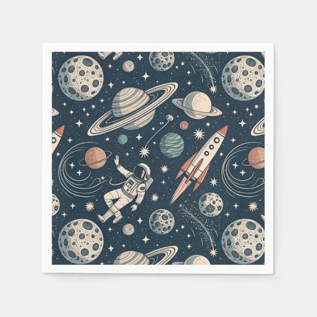 Serviette En Papier Retro Blue Galaxy Exploration (Devant)