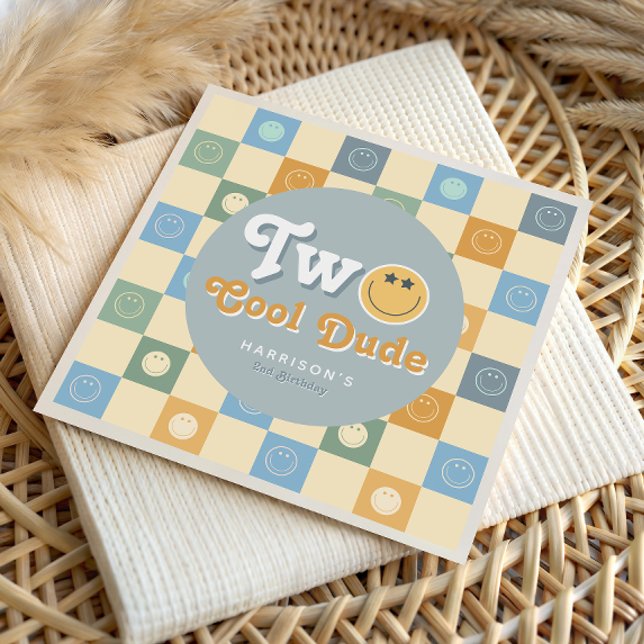 Serviette En Papier Retro Blue Two Cool Dude Boys 2nd Birthday (Créateur téléchargé)