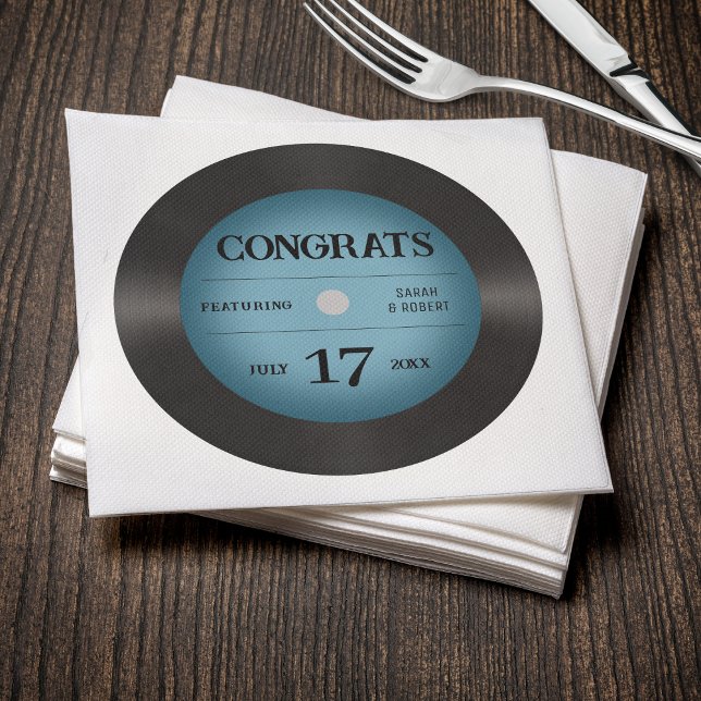 Serviette En Papier Retro Blue Vinyl Record Mariage félicitations (Créateur téléchargé)