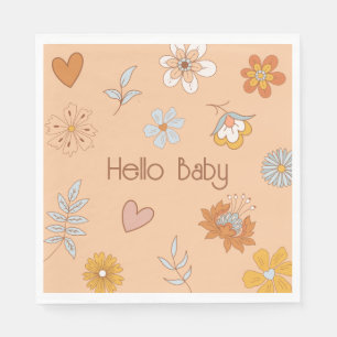 Serviette En Papier Retro Boho Floral Baby shower Hello Baby Tableware