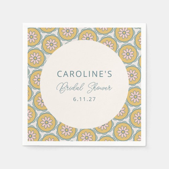 Serviette En Papier Rétro Boho Floral Jaune Mariage Sur Mesure (Devant)