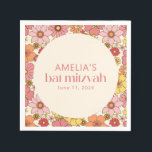Serviette En Papier Retro Boho rose Floral Super Bat mitzvah personnal<br><div class="desc">Bat mitzvah Retro Boho Rose Jaune Floral Super Personnalisé serviettes</div>