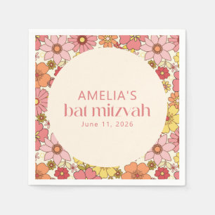 Serviette En Papier Retro Boho rose Floral Super Bat mitzvah personnal