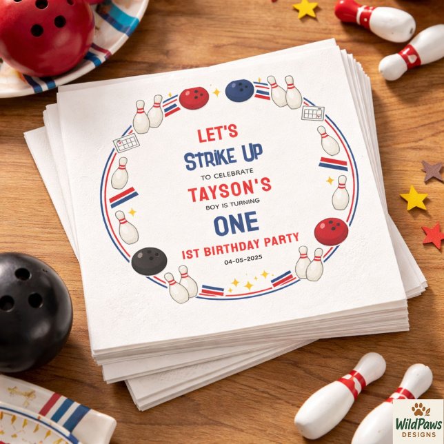 Serviette En Papier Retro Bowling 1st Birthday Party – Fun Kids  (Retro Bowling 1st Birthday Party – Fun Kids Napkins
)