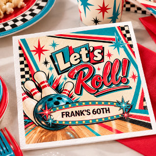 Serviette En Papier Rétro Bowling Vintage C'est Parti 60e Anniversaire