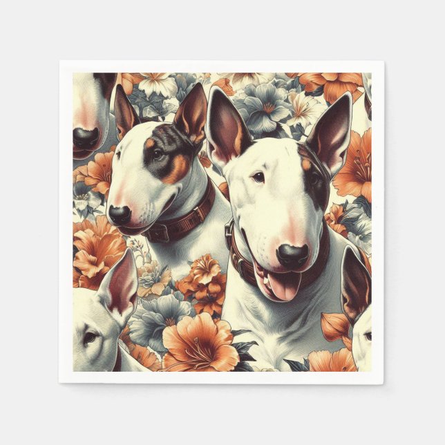 Serviette En Papier Retro Bull Terrier Peinture sans fil (Devant)