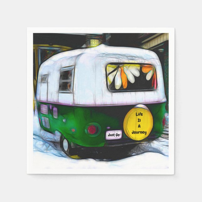 Serviette En Papier Retro Camper Hippie Life Est Un Voyage Juste Aller (Devant)