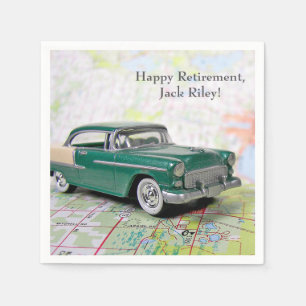 Serviette En Papier retro car on road map for retirement