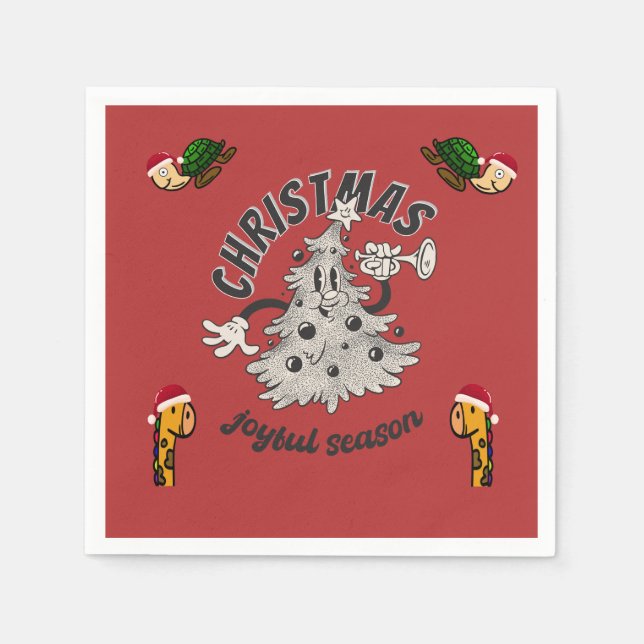 Serviette En Papier Retro Cartoon Noël Joyeuse saison (Devant)