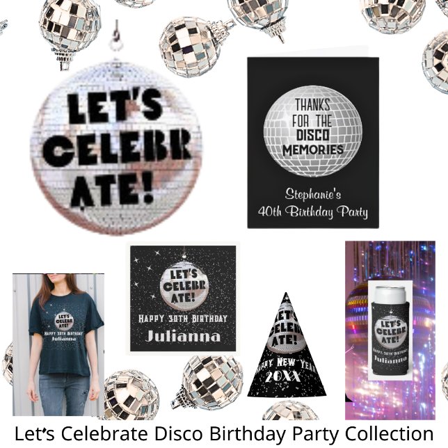 Serviette En Papier Retro Célébrons Anniversaire Disco Ball Noir (Créateur téléchargé)
