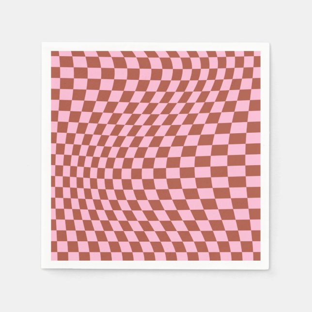 Serviette En Papier Retro Check Motif Rose et tableau de bord Brown (Devant)