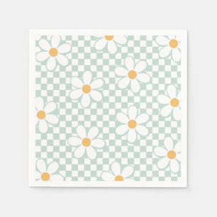 Serviette En Papier Retro Checker Daisy menthe anniversaire