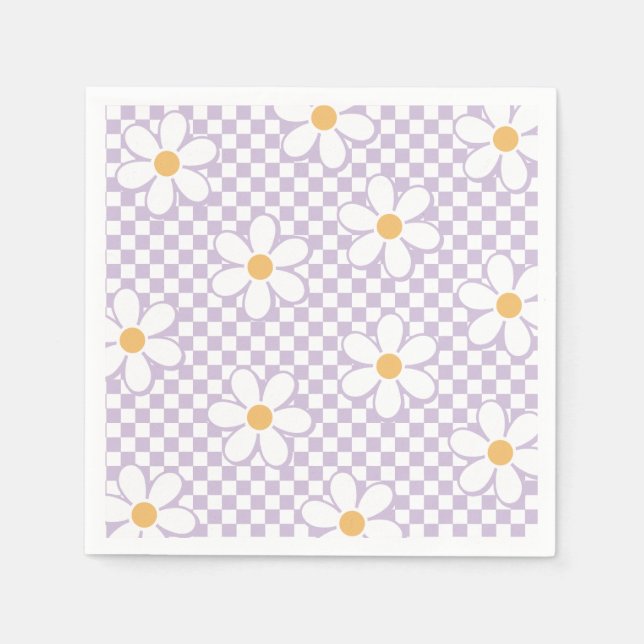 Serviette En Papier Retro Checker Lilac Daisy anniversaire (Devant)