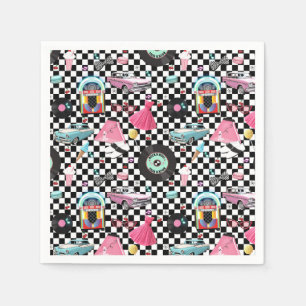 Serviette En Papier Retro Checker Thème Anniversaire Années 50 Cinquan