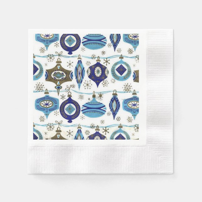Serviette En Papier Retro Christmas,Blue and White Paper Napkins (Devant)