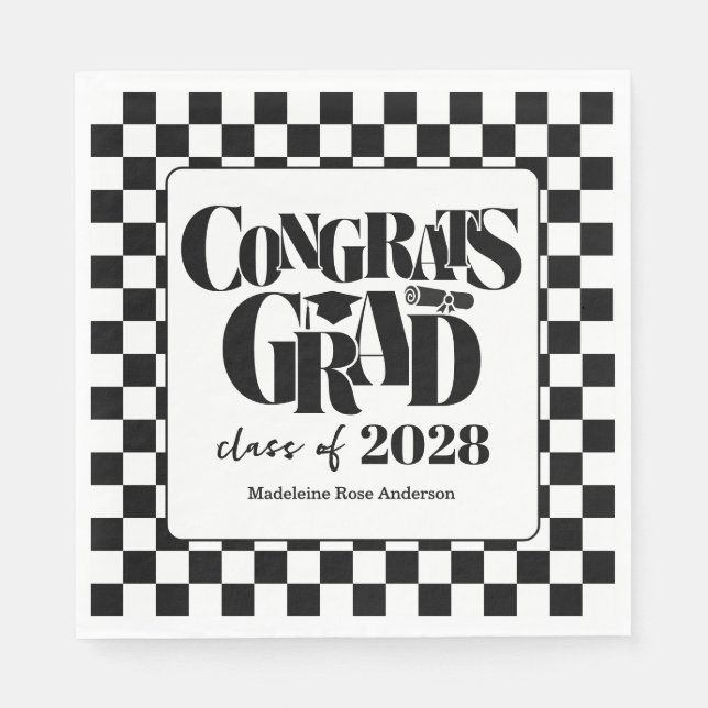Serviette En Papier Retro Class of Congrats Graduation Black  (Devant)