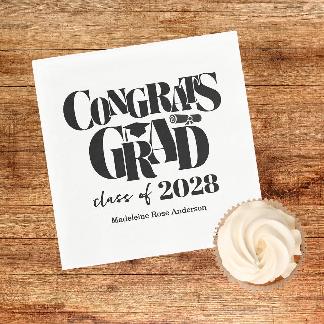 Serviette En Papier Retro Class of Congrats Graduation Black  (Créateur téléchargé)