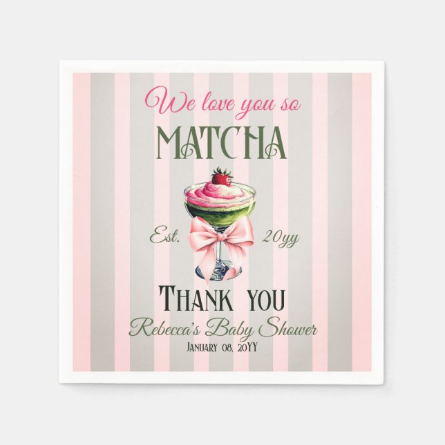 Serviette En Papier Retro Club Pink Bow Love You Matcha Baby shower (Devant)