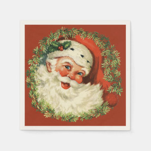 Serviette En Papier Retro Cute Chubby Père Noël Wreath Noël