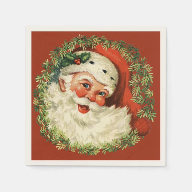 Serviette En Papier Retro Cute Chubby Père Noël Wreath Noël (Devant)