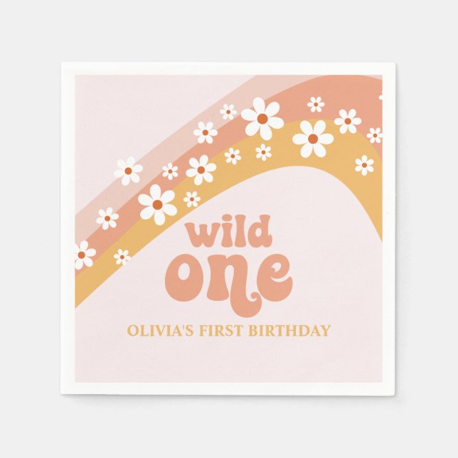Serviette En Papier Retro Daisy Boho Wild One Rainbow Napkins (Devant)