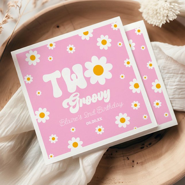 Serviette En Papier Retro Daisy Flower Two Super 2e fête d'anniversair (Créateur téléchargé)