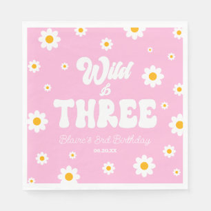 Serviette En Papier Retro Daisy Flower Wild & Trois 3e fête d'annivers