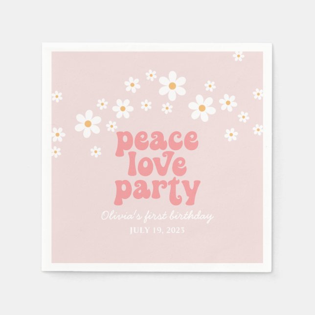 Serviette En Papier Retro Daisy Peace Love Party Anniversaire (Devant)
