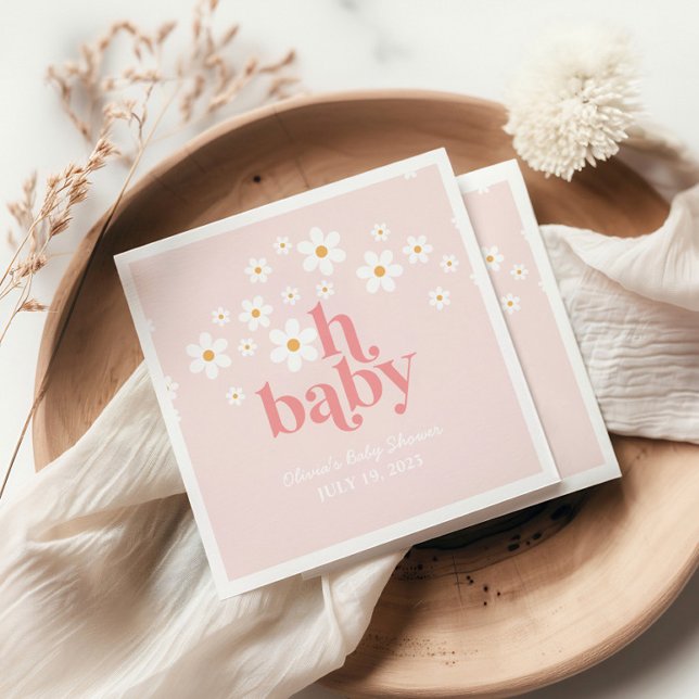 Serviette En Papier Retro Daisy Rose baby shower boho (Créateur téléchargé)