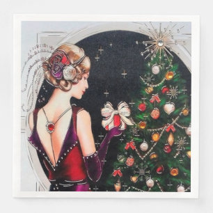 Serviette En Papier Rétro dame vintage de Noël d'art déco de fête