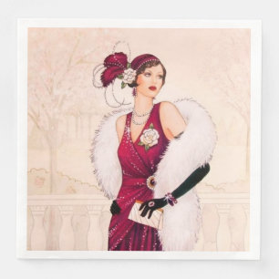 Serviette En Papier Rétro dame vintage de Noël d'art déco de fête