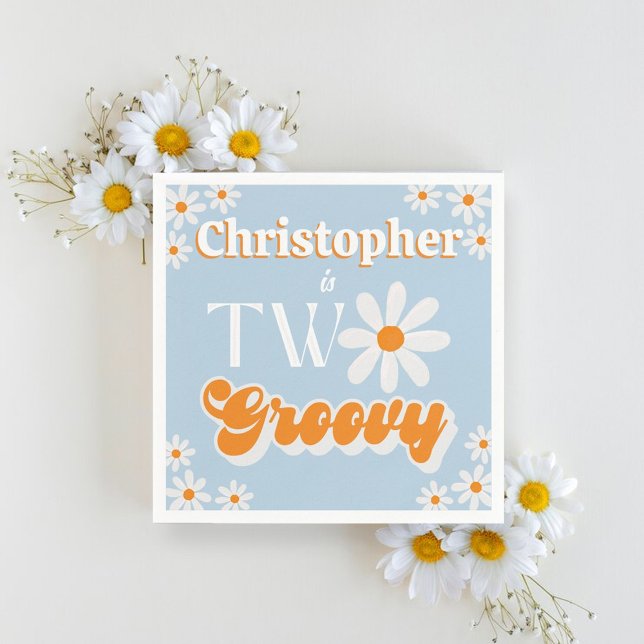 Serviette En Papier Retro Deux garçons Super 2e anniversaire (Créateur téléchargé)