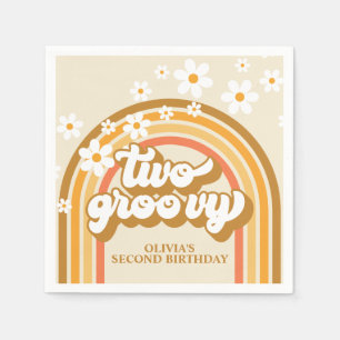 Serviette En Papier Rétro Deux GroovY Arc-en-ciel Marron Orange Annive