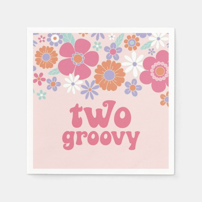 Serviette En Papier Rétro Deux Groovy Fleur Rose (Devant)