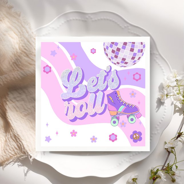 Serviette En Papier Retro Disco Roller Skate Let's Roll 1er anniversai (Créateur téléchargé)
