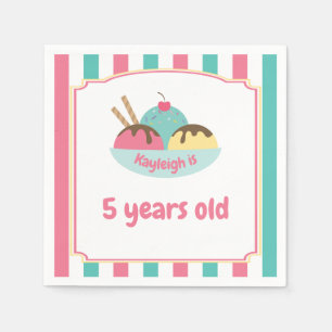 Serviette En Papier Retro Enfants rose Turquoise de glace fête