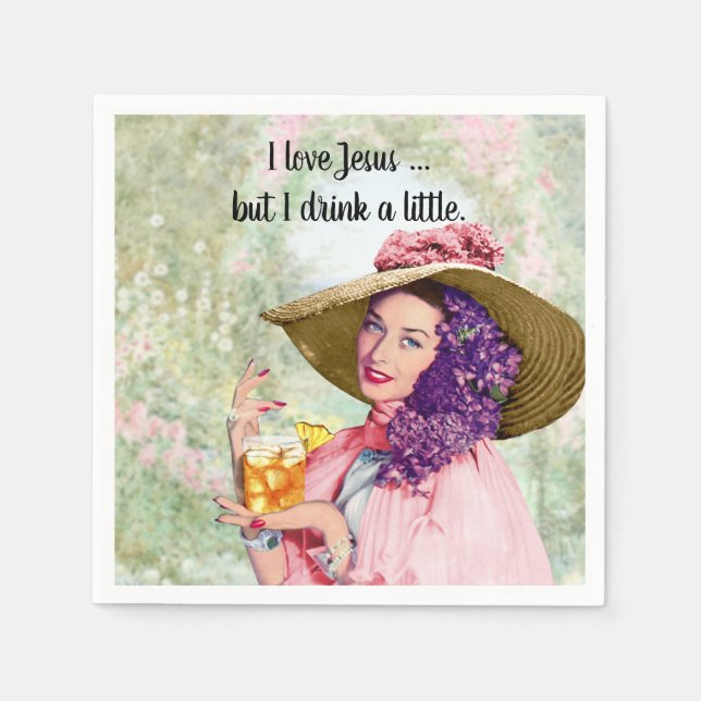 Serviette En Papier Retro Femme au foyer Sun Casquette Cocktail Fleurs (Devant)