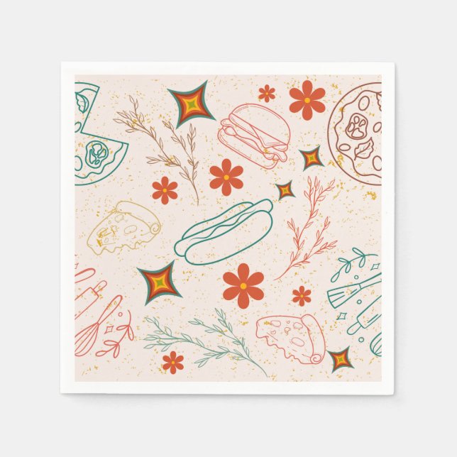 Serviette En Papier Retro Floral Fast Food Motif (Devant)