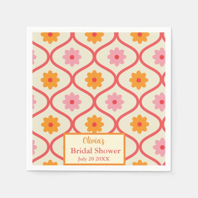 Serviette En Papier Retro Floral Ogee Mid-Century Modern Bridal Shower (Devant)