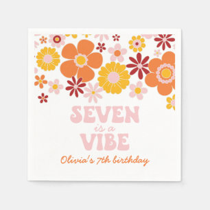 Serviette En Papier Retro Floral Seven est un Vibe 7ème anniversaire