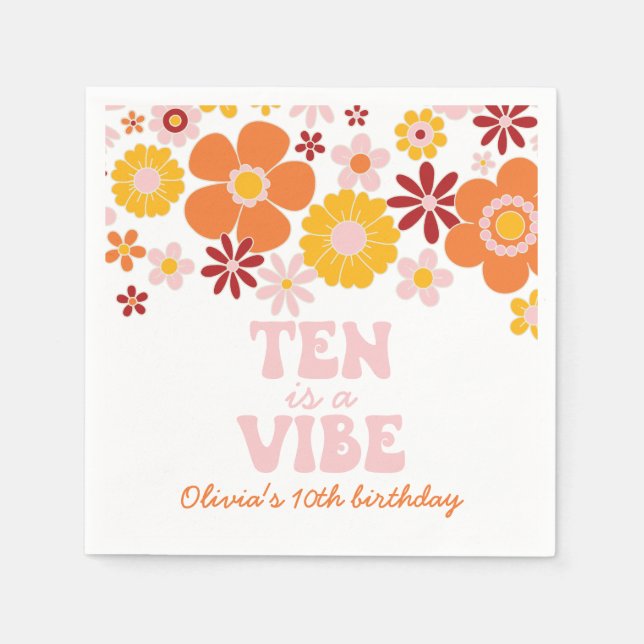 Serviette En Papier Retro Floral Ten est un Vibe 10e anniversaire (Devant)