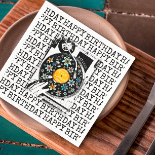 Serviette En Papier Retro Floral Vinyl Joyeux Anniversaire Personnalis