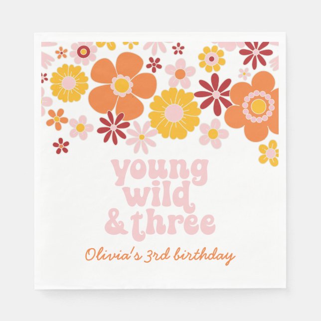 Serviette En Papier Retro Floral Young Wild Napkins de trois ans (Devant)