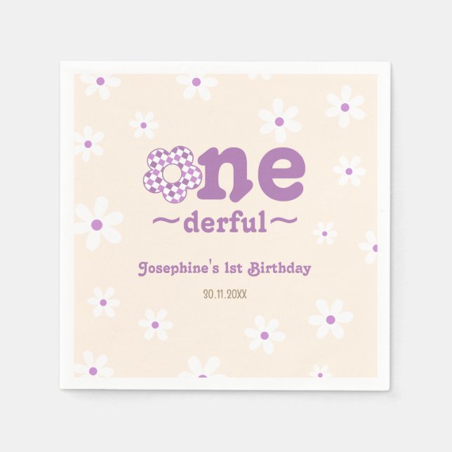 Serviette En Papier Retro Flower n'est-elle pas Onedefrul 1er annivers (Devant)