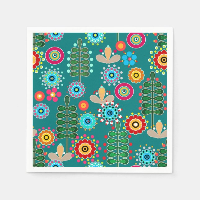 Serviette En Papier Rétro, Flower Patch (Devant)